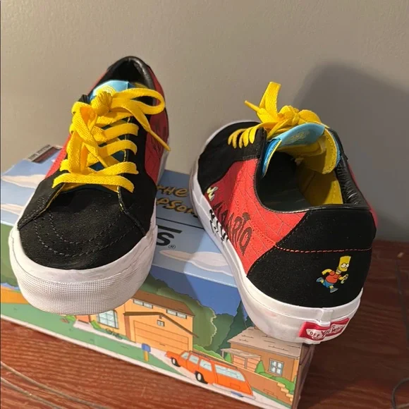 Vans Red and Black Sneakers with Yellow Laces
